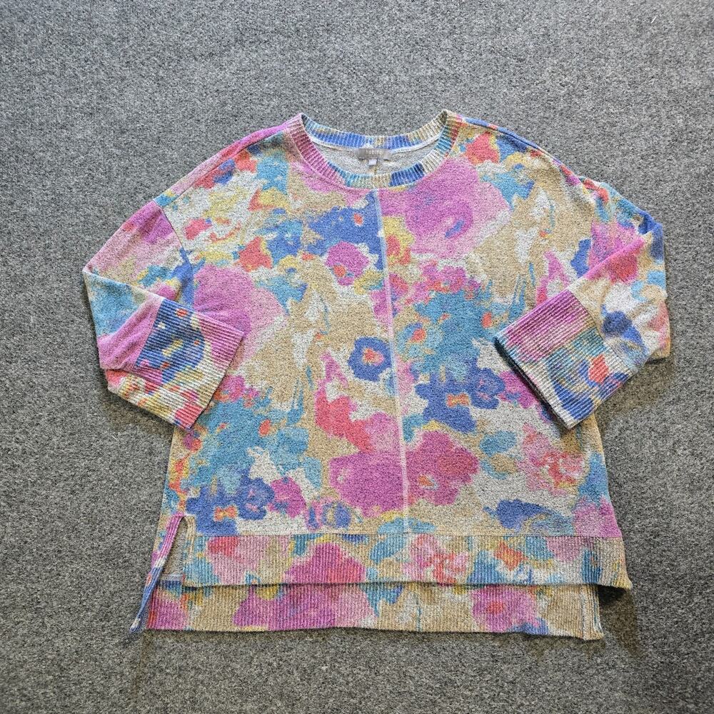 Habitat Sweater Womens Size XS Pink Floral Knit Long Sleeve Stretchy Casual Top